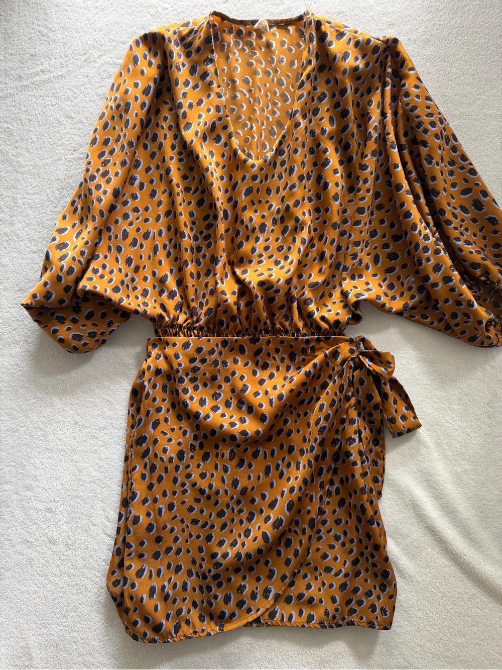 Tyche Mustard and Black Leopard-Spot Wrap Dress
